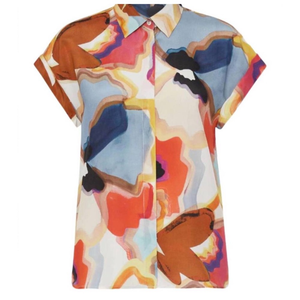 NEW MARELLA Pure Silk Short Sleeve Blouse Top Size 44 (M-L) Button Down
